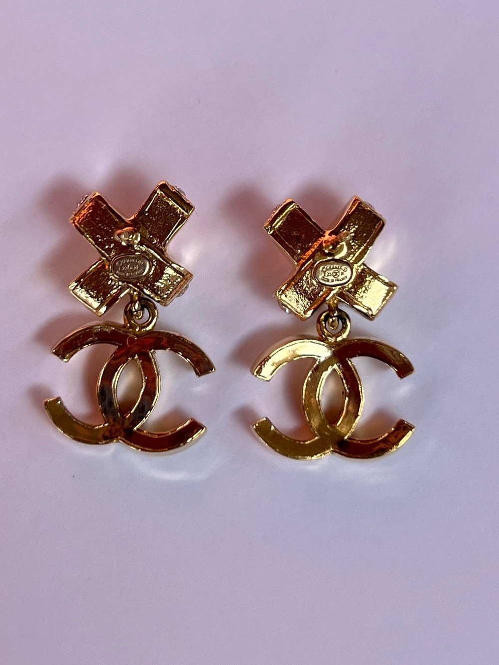 CHANEL Gold Dangle Stud Earrings (Authentic)